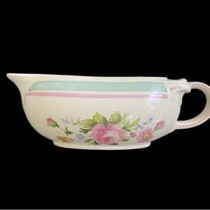 Vintage Gravy Boat Taylor Smith & Taylor USA Rose Floral Pink White Blue Stripes